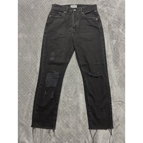 Frame Le Original Women's Buttonfly High-Rise Black Distressed Jeans Sz 26 - Picture 2 of 12
